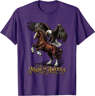 American Pride Horse Eagle Country Made in America Horse Eagle Patriotic Western T-Shirt - Purple