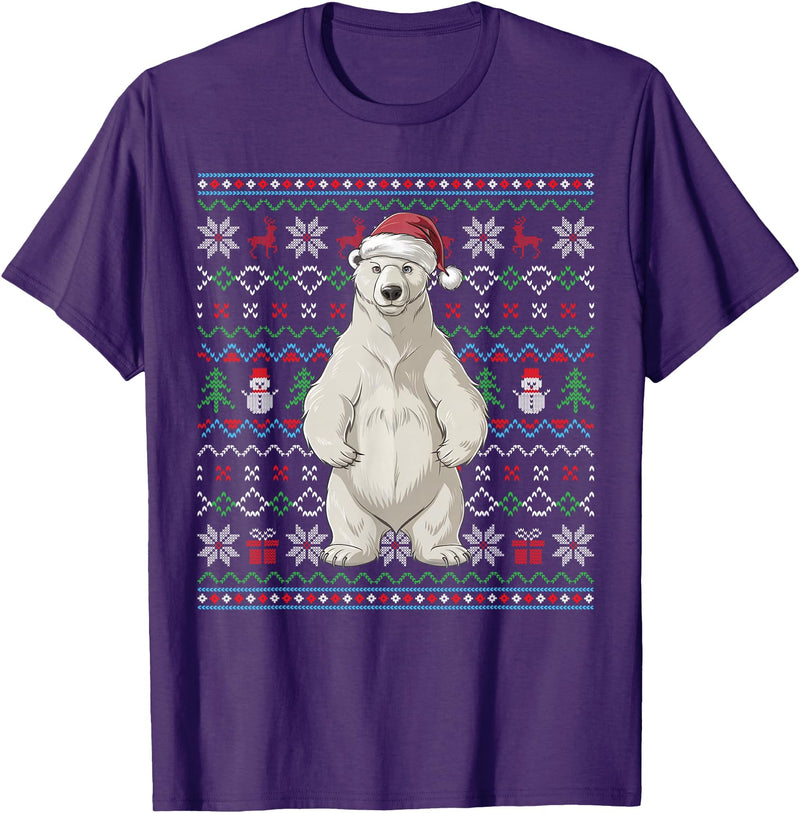 Ugly Christmas Sweater Style Polar Bear PJs Ugly Polar Bear Lovers Xmas Sweater Santa Christmas T-Shirt - Purple