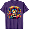 Lion Lover Face Wild Animal Lion Face Colorful Wild Animal Cute Lion T-Shirt - Purple