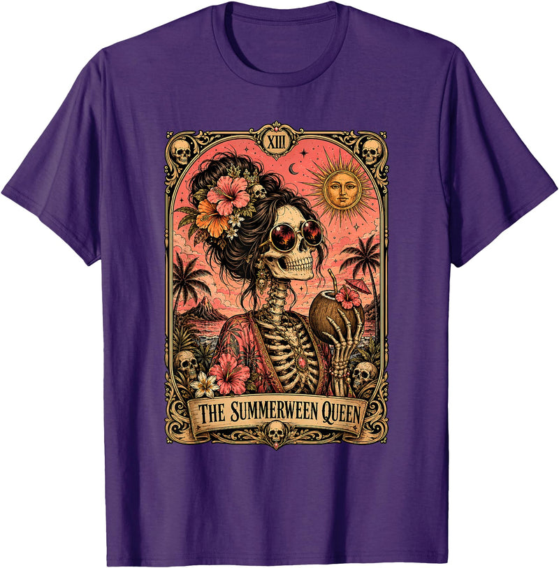 Tarot The Summerween Queen Beach Co Spooky The Summerween Queen Gothic Mom Halloween July T-Shirt - Purple