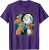 Three Rabbits Howling at the Moon Funny Galaxy Parody T-Shirt in Purple