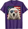 Retro Polar Bear USA Sunglasses July Fourth Polar Bear 4th of July US American Flag Patriotic T-Shirt - Purple