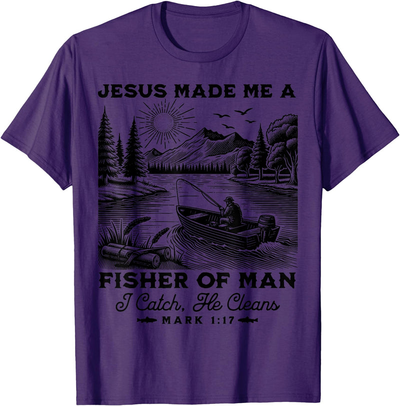 Fisher of Man Mark 1:17 Christian Scripture Jesus Fishing T-Shirt - Purple