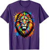 Colorful Lion Wildlife Lover Colorful Lion Face Paint Splash Art T-Shirt - Purple