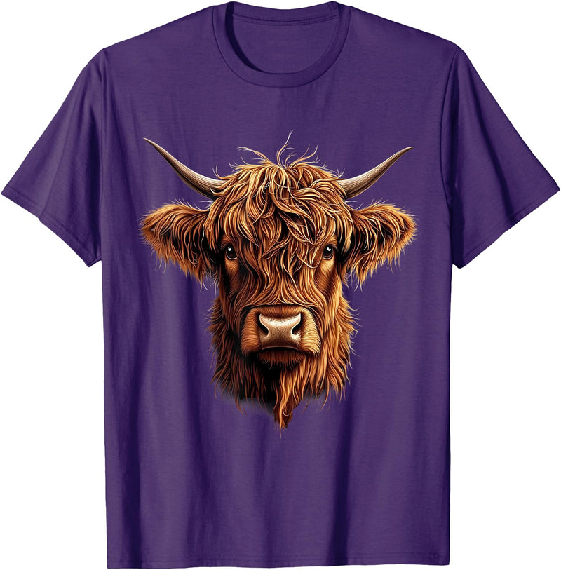 Cute Scottish Highlander Cattle Designs Scottish Highland Cow Messy Bun Scottish Highlander Cow T-Shirt - Purple