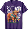 Funny Scottish Highland Cow Scotland is Calling and I Must go Scottish Highland Cow T-Shirt - Purple