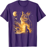 Bunny Howling to the Moon Vintage 90s Animal Easter Day T-Shirt in Purple