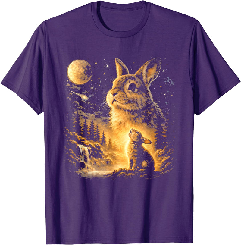 Bunny Howling to the Moon Vintage 90s Animal Easter Day T-Shirt in Purple