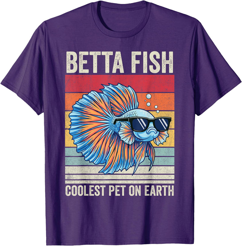 Betta Fish by AKH Betta Fish Coolest Pet on Earth, Vintage Betta Fish T-Shirt - Purple