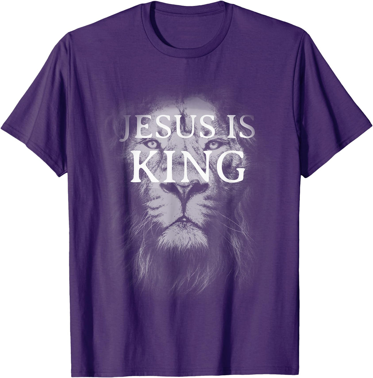 Jesus Is King and Lion of Judah Christian Apparel Christian Jesus is King Lion Design Faded Distressed Vintage T-Shirt - Purple