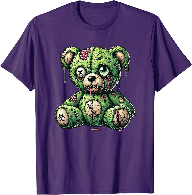 Nerdy Dreamaz Designs Zombie Bear Halloween Zombie Teddy Zombie Lover T-Shirt - Purple