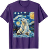 Bear Designs. Cute Polar Bear Van Gogh Style Starry Night Funny Graphic T-Shirt - Purple