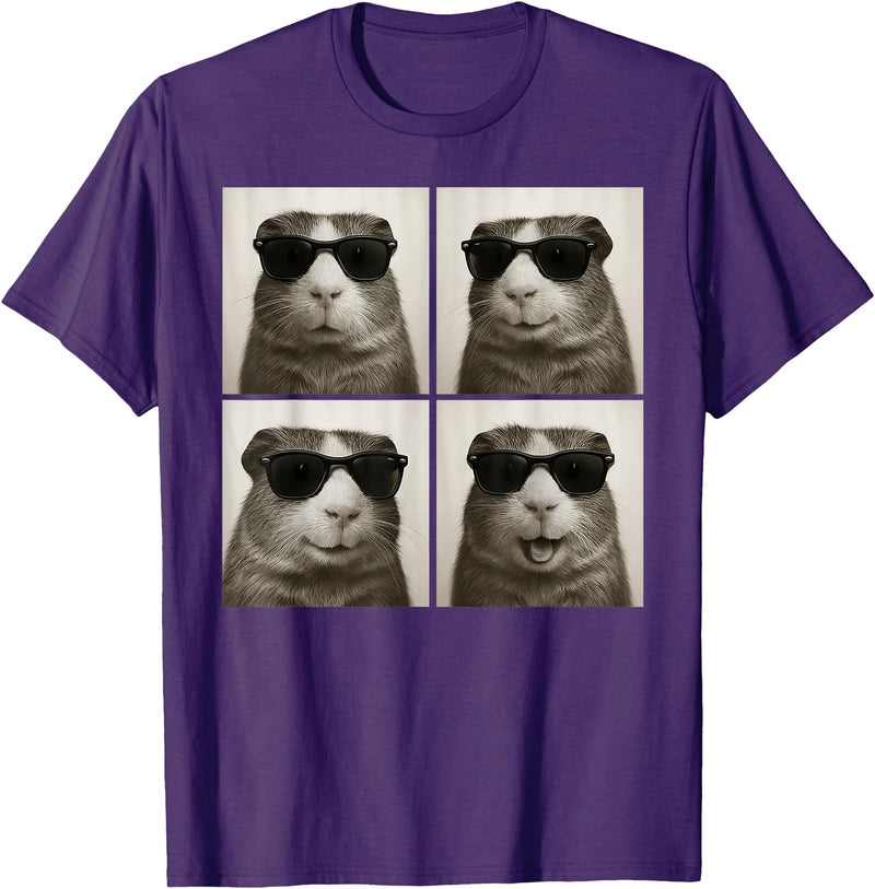 Retro Guinea Pig Portrait with Sunglasses Funny Guinea Pig Lover Cute Guinea Pig Photo Booth T-Shirt - Purple