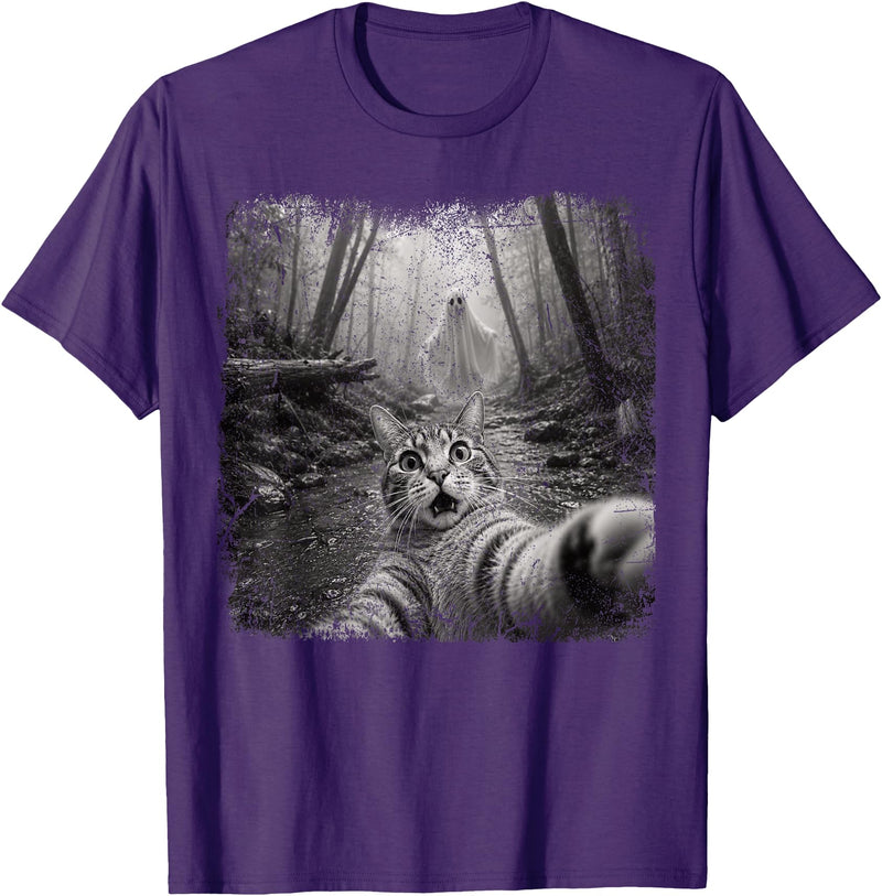 Halloween Ghost Cat Selfie Forest Lat Halloween Ghost Cat Forest Selfie Scared Men Women Kid T-Shirt - Purple