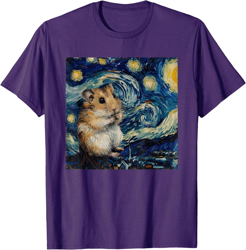 Hamster Van Gogh Style Starry Night T-Shirt - Purple