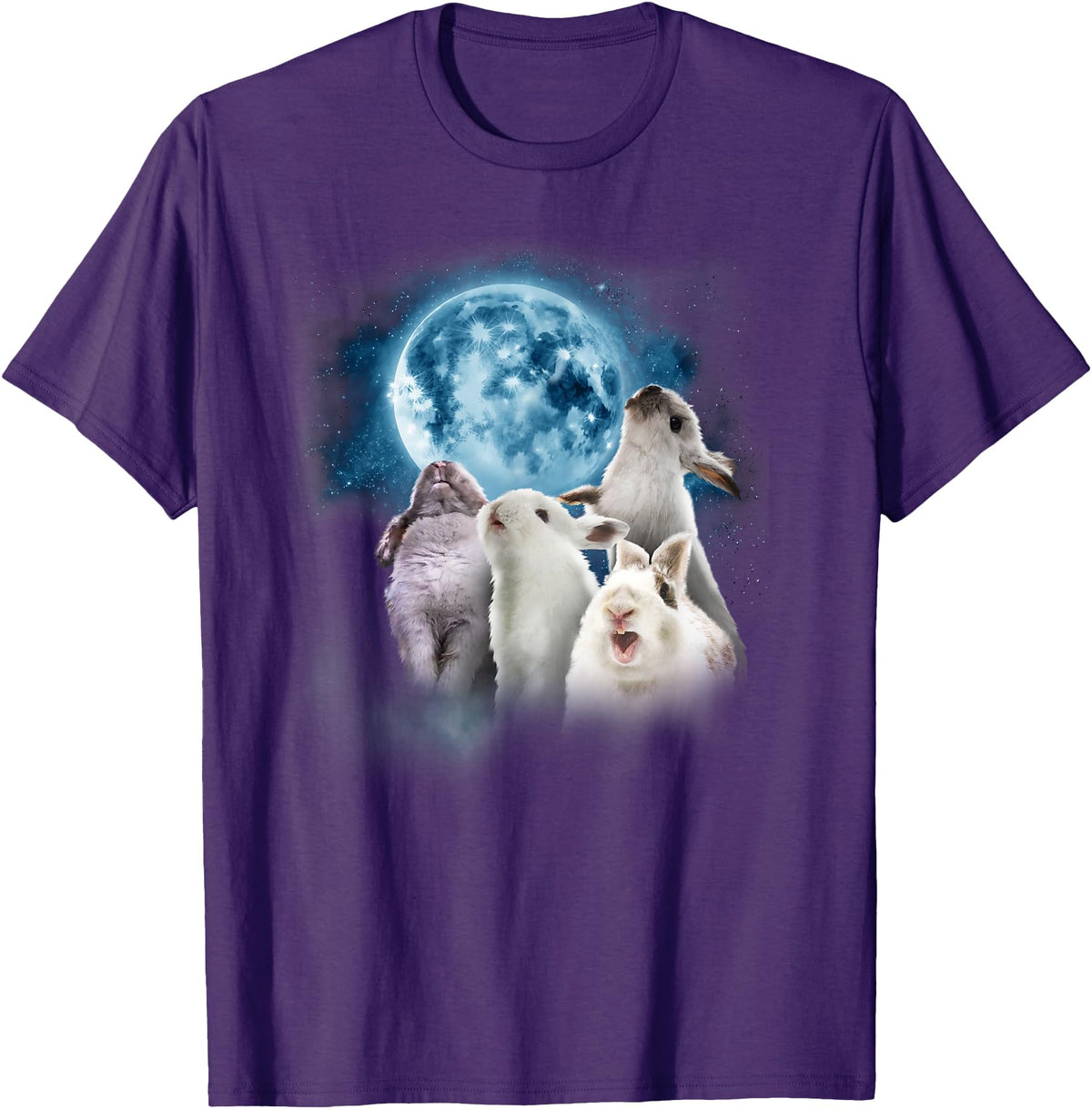 Funny Rabbit - Funny Rabbits Howling at the Moon T-Shirt in Purple