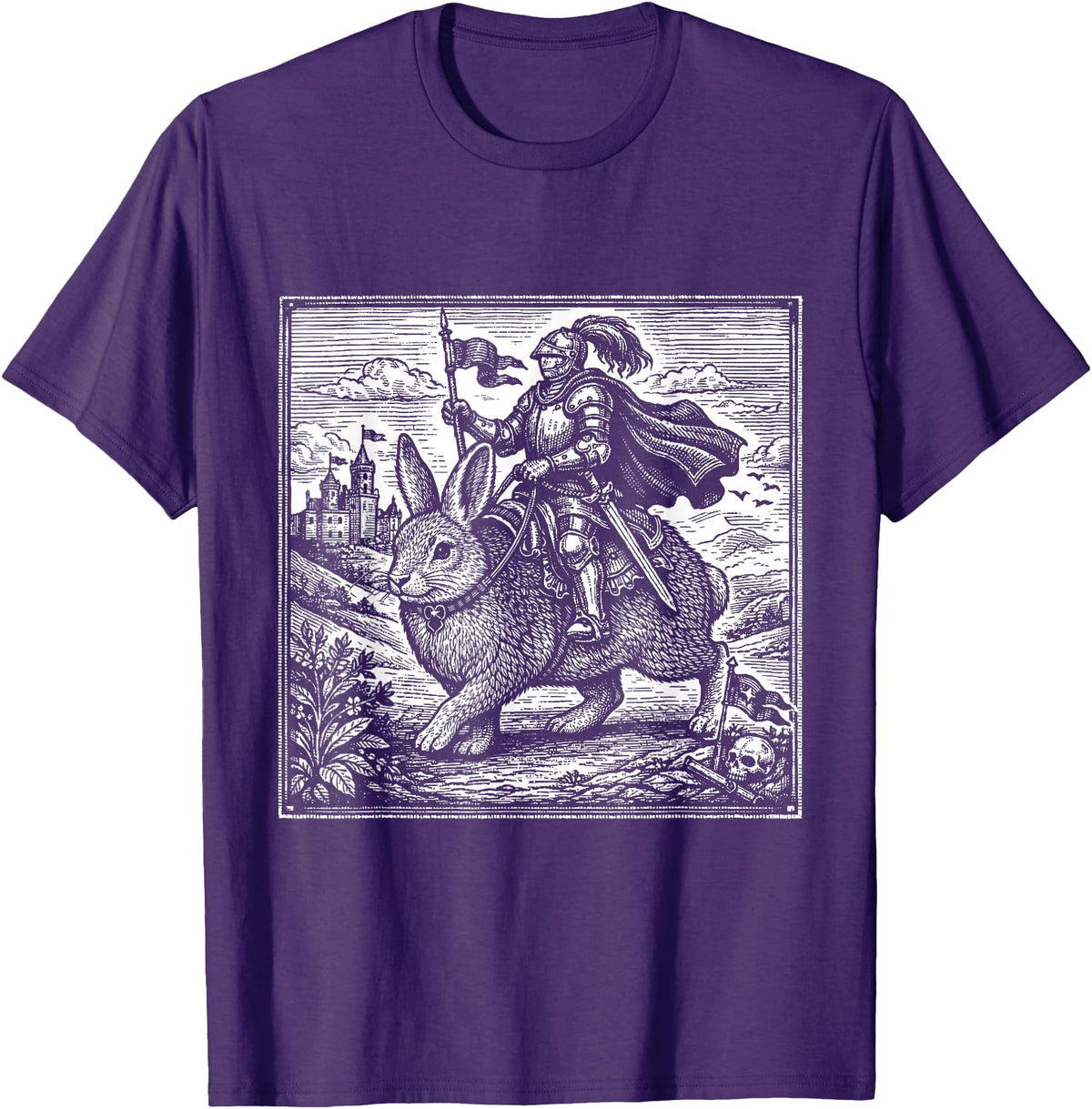Funny Medieval Knight Rabbit Castle Fantasy Renaissance Fair T-Shirt in Purple