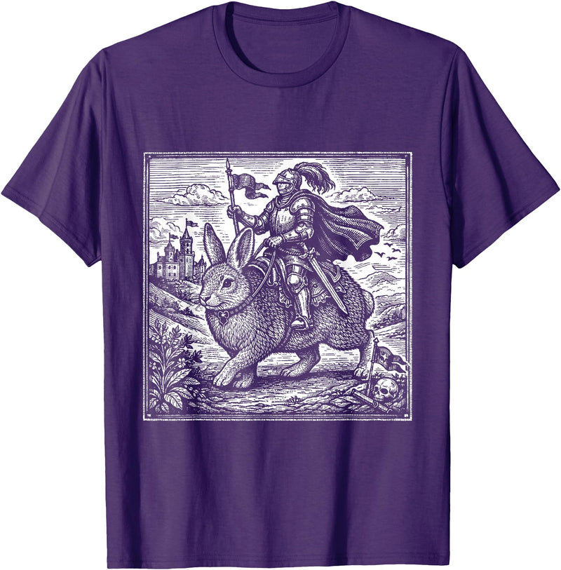 Funny Medieval Knight Rabbit Castle Fantasy Renaissance Fair T-Shirt in Purple