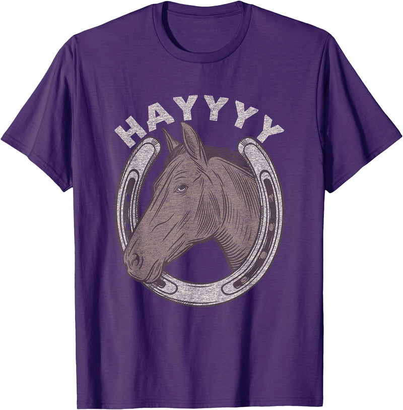 Cartba Horse Co. Funny Horse Hay Saying | Equestrian Lover Vintage Graphic T-Shirt - Purple