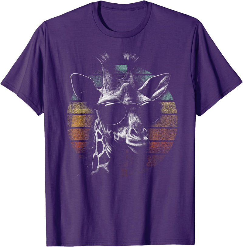 Vintage Giraffe Apparel. Giraffe Vintage Sunglasses Funny Retro African Animal T-Shirt - Purple
