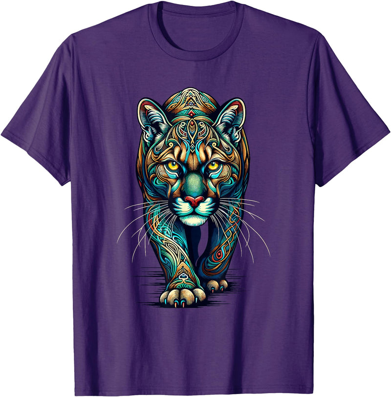 Cougars Gift For A Cougar Lover Mandala Art Cougars Cougar Mountain Lion Puma T-Shirt - Purple