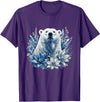 Arctic Polar Bear Winter Floral Nature Ice Blue Snow Polar Bear with Winter Flowers T-Shirt - Purple