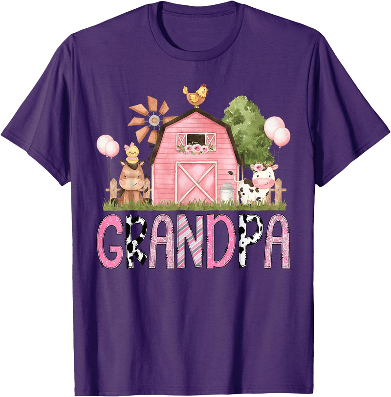 Pink Farm Cow Gender Reveal Grandpa Pink Farm Animal Birthday Kids Matching Family T-Shirt - Purple