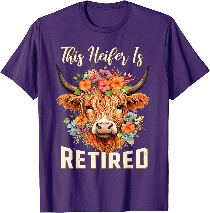 Officially Retired Tee Retirement Gifts for Women This Heifer is Retired Floral Highland Cow Funny Retirement T-Shirt -