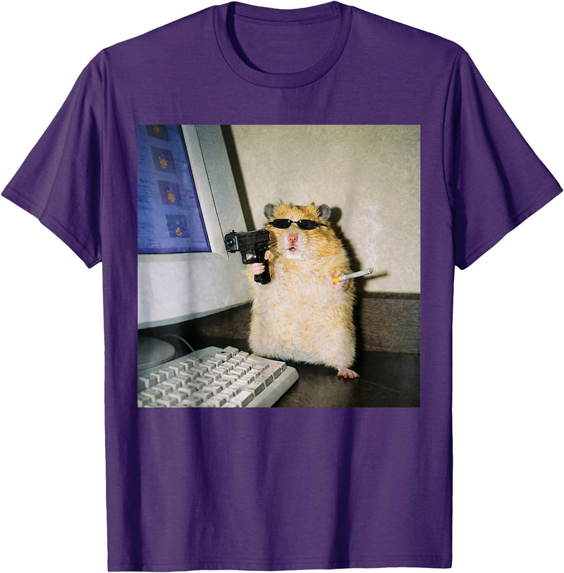 Funny Hamster Meme Cyber Hamster Meme Smoking Humor Computer T-Shirt - Purple