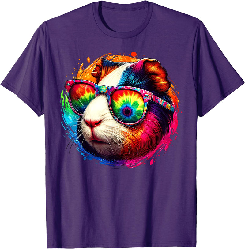 Guinea Pig Tie Dye Sunglasses Art Cool Tie Dye Sunglasses Guinea Pig Graphic Illustration Art T-Shirt - Purple