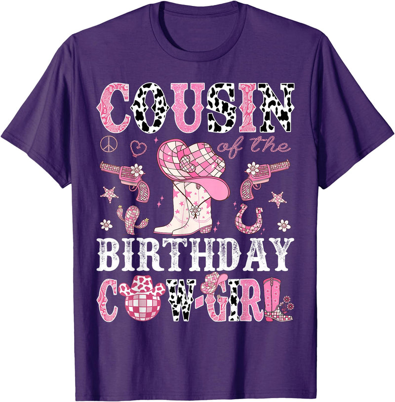 Cowgirl Disco 1st Birthday Matching Family Cousin Of The Birthday Cow-Girl Pink Disco Rodeo Western T-Shirt - Purple