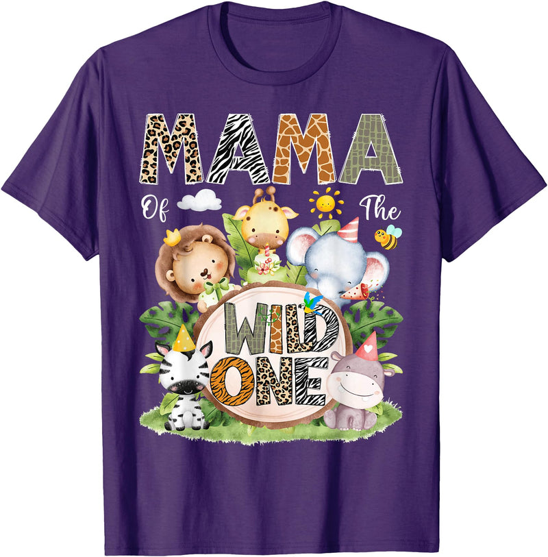Safari Jungle Animals Bday Boy Matching Mama of The Wild One Safari Jungle Woodland 1st Birthday T-Shirt - Purple