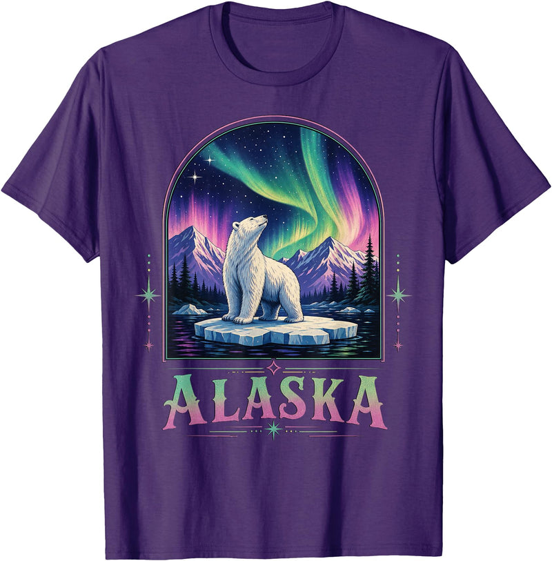 Polar Bear Art Lovers Polar Bear Under Aurora Borealis T-Shirt - Purple