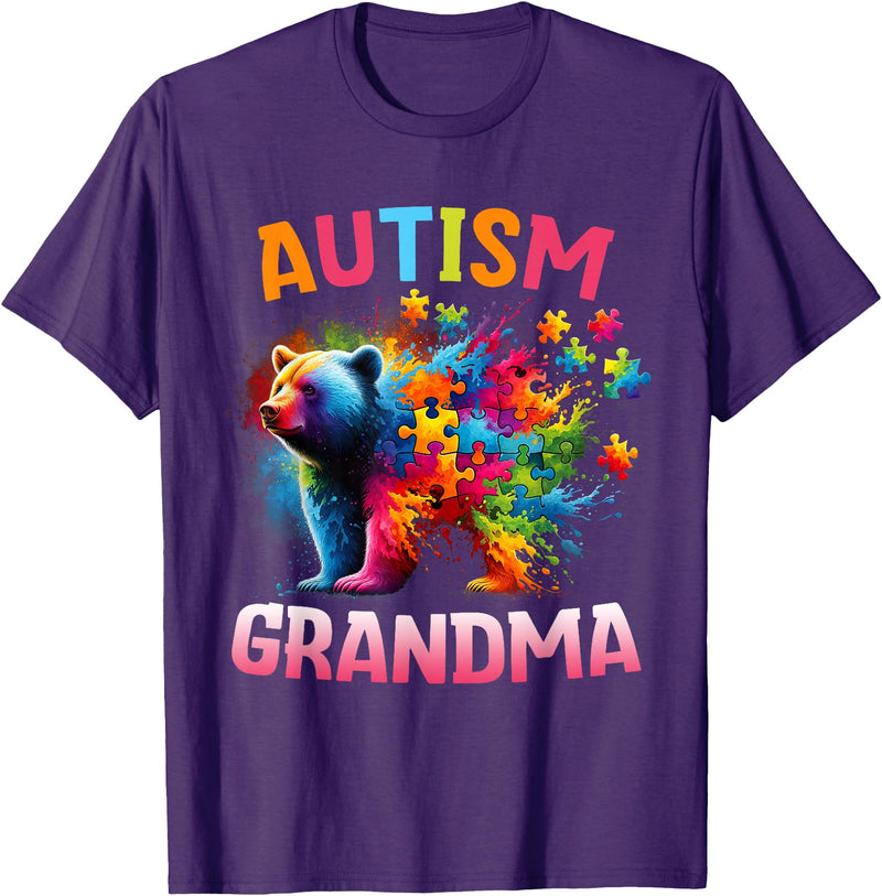 Colorful Rainbow Family Bear Autism Awareness Autism Grandma Colorful Rainbow Grandma Bear Autism T-Shirt - Purple
