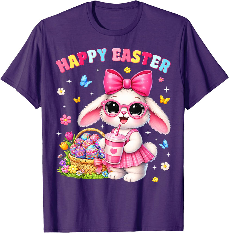 Happy Easter Coquette Easter Egg Rabbit Bunny Women Girl Kid T-Shirt in Purple