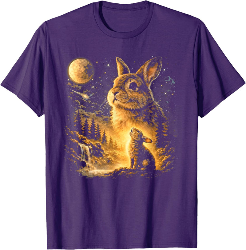 Vintage Howling Bunny to the Moon Retro 90s Funny Rabbit T-Shirt in Purple