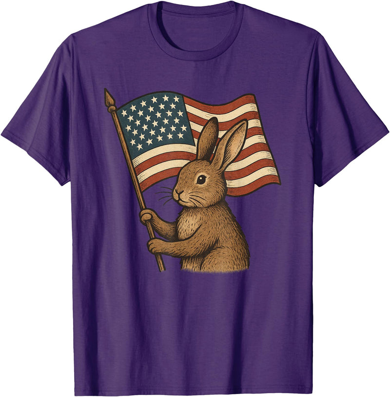 Rabbit Bunny American Flag 4th of July T-Shirt in Purple