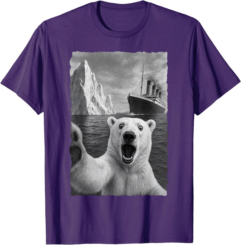Funny Polar Bear Selfie Titanic T-Shirt - Purple