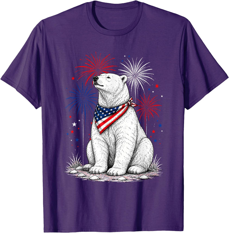 Polar Bear America's 250th 4th of July Outfit Polar Bear America's 250th Patriotic Fireworks Animal Lovers T-Shirt - Purple