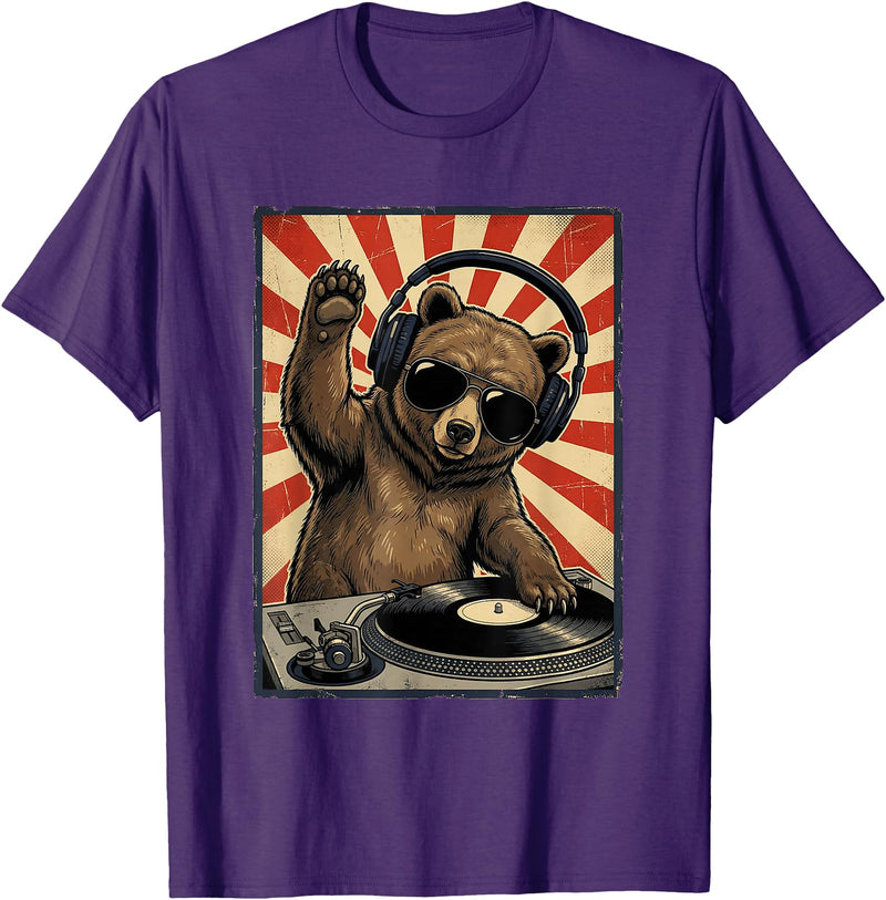 Bear DJ Stuff & Accessories Cool Retro Bear DJ Funny Bears Music Men Women Kids T-Shirt - Purple