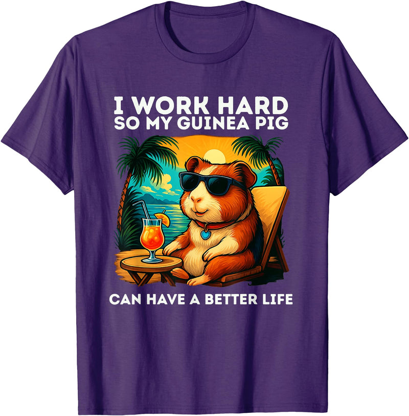 Guinea Pig Designs Funny Guinea Pig Lover Design I Work Hard Guinea Pig T-Shirt - Purple