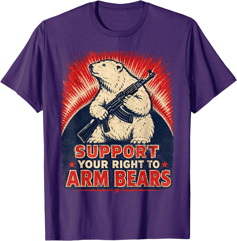 Funny Arm Bears Polar 2A Gun Rights Humor Right to Arm Bears Polar Bear Gun Rights Pun Humor T-Shirt - Purple