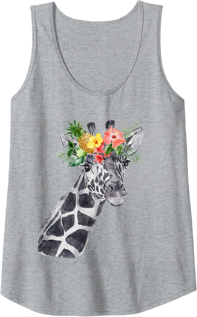 Womens Giraffe with Flower Wreath | Wild Animal Watercolor Painting Tank Top