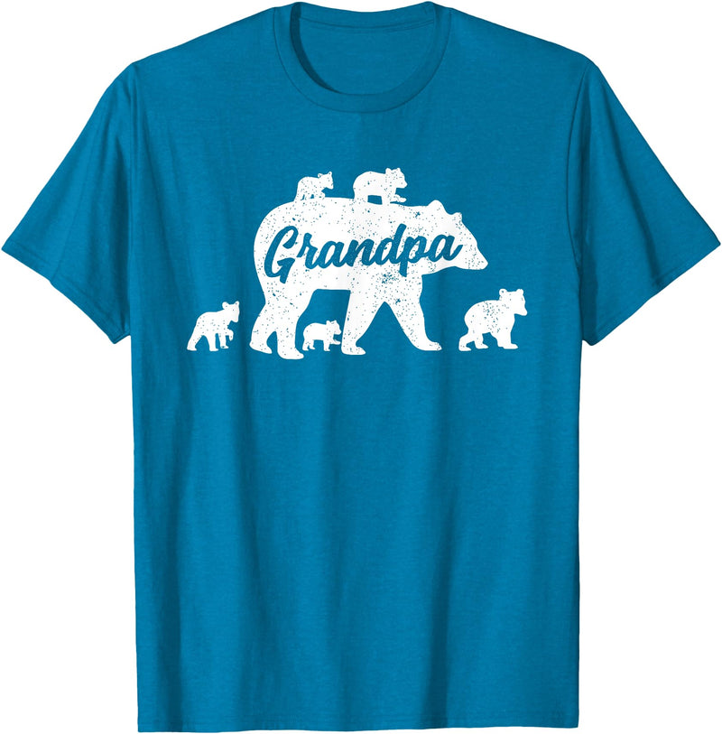 Matching Bear Family Apparel Vintage Grandpa Bear with 5 Cub Father's Day T-Shirt - Sapphire Blue