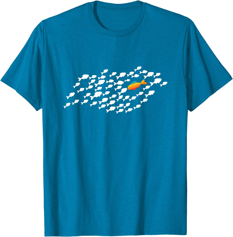 Fish Swimming Against The Current Be Yourself Gift Unisex-Adults, Kids Black Modern Casual T-Shirt - Sapphire Blue