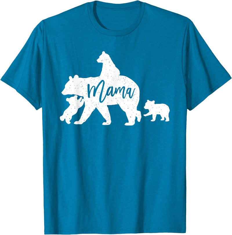Artsy Mommy Bear Silhouette Nature Family Gifts Mama Bear 3 Baby Bear Cubs Following Riding on Back T-Shirt T-Shirt - Sapphire Blue