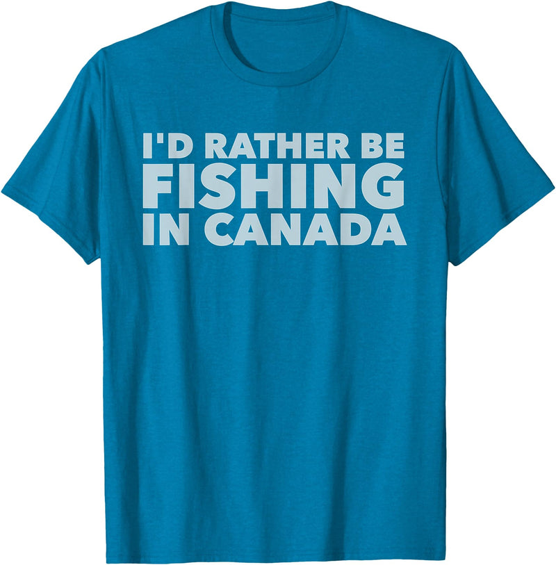 Fishing Trip Buddies Funny Designs I'd Rather Be Fishing In Canada Unisex-Adults Black Short Sleeve Classic Fit T-Shirt - Sapphire Blue