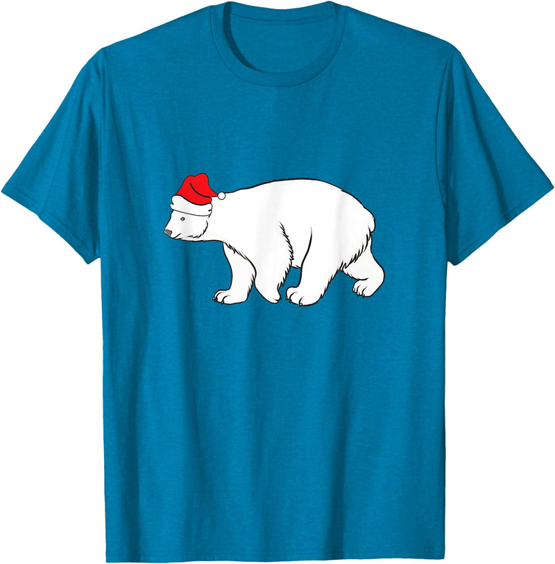 Polar Bear Xmas Pajama Polar Bear With Santa Hat Xmas Winter Christmas Pajama T-Shirt - Sapphire Blue