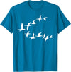 Marron Bear Birds In Flight, V Pattern Flock Of Geese T-Shirt - Sapphire Blue