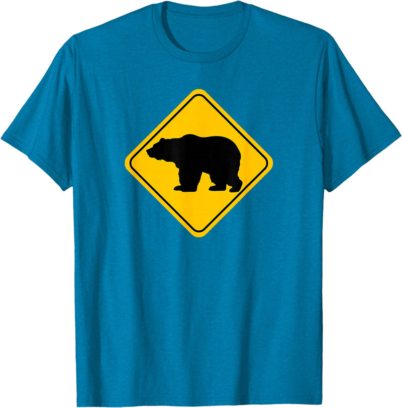 The Zoology Company - Animal Art Graphic Design Bear Crossing Road Sign Grizzly Classic Minimalist Graphic T-Shirt - Sapphire Blue